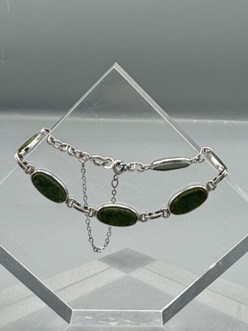 Sterling Silver Green Stone Link Bracelet